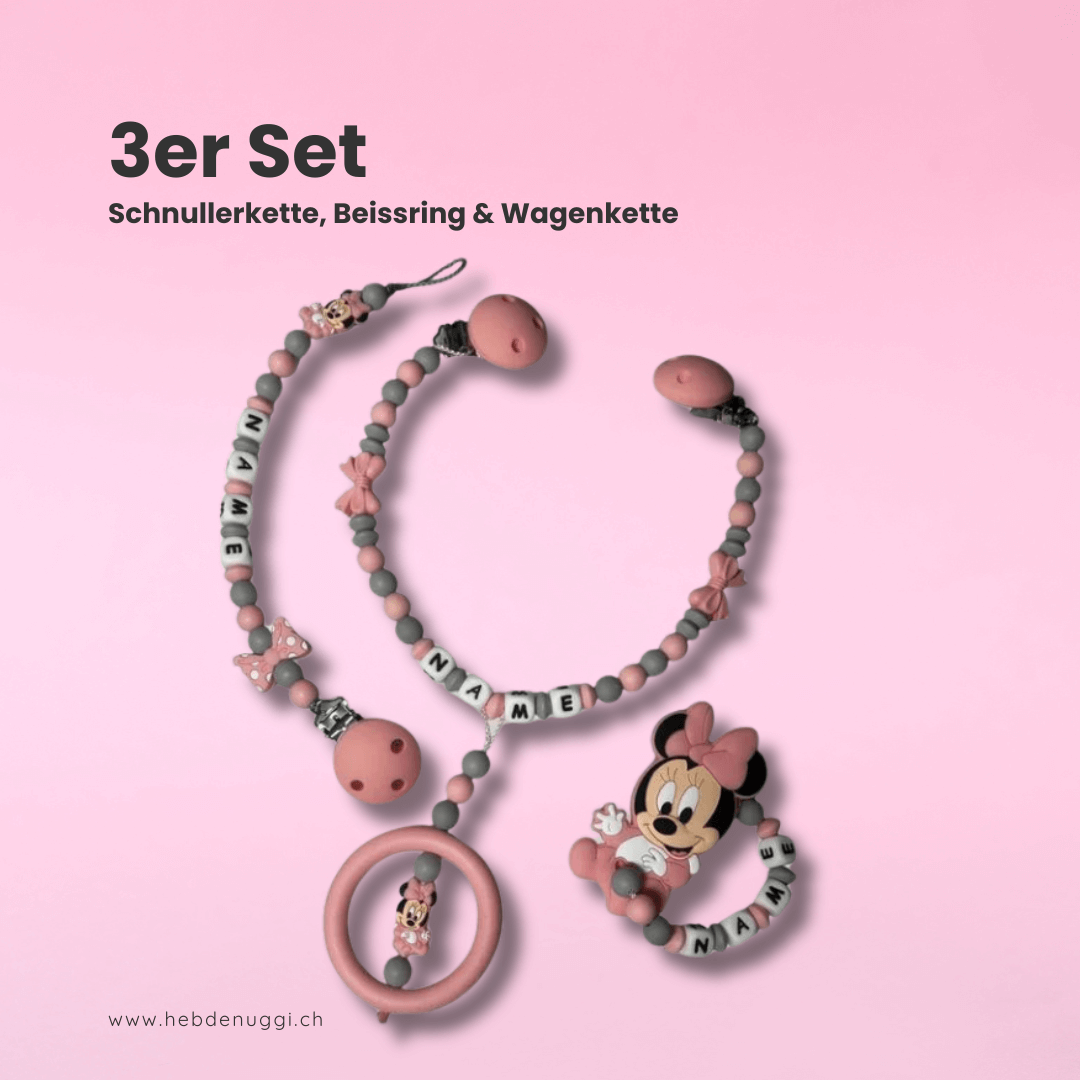 babygeschenk set aus der schweiz – schnullerkette, beissring & wagenkette handmade & personalisierbar