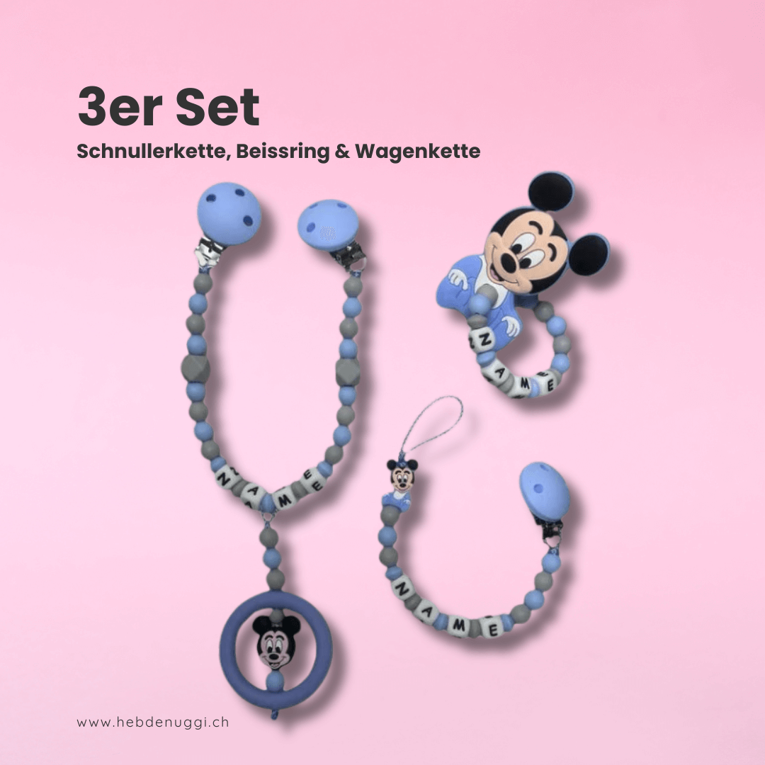 babygeschenk set aus der schweiz – schnullerkette, beissring & wagenkette handmade & personalisierbar