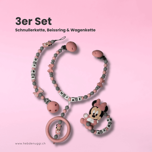 babygeschenk set aus der schweiz – schnullerkette, beissring & wagenkette handmade & personalisierbar