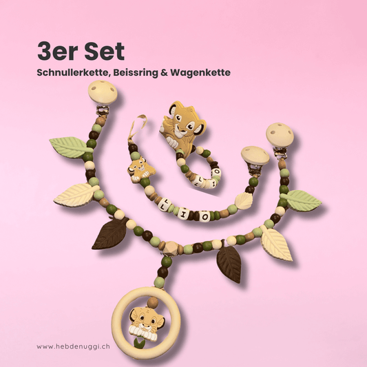 babygeschenk set aus der schweiz – schnullerkette, beissring & wagenkette handmade & personalisierbar
